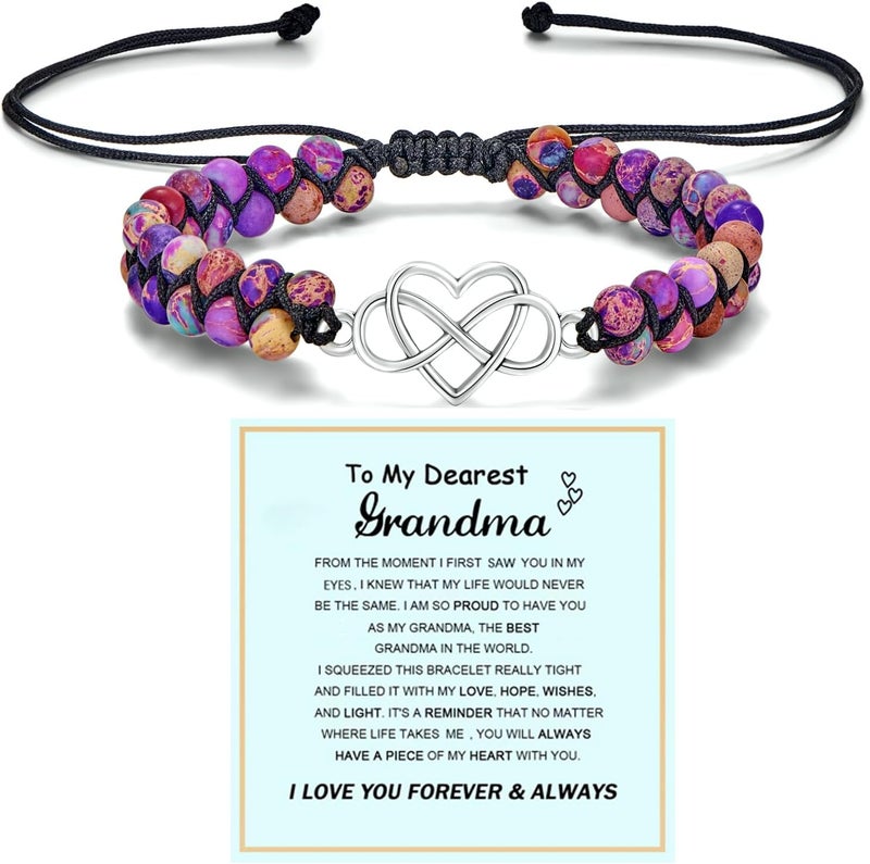 DivaGlamz To My Granddaughter-Infinity Forever Love Heart Bracelet, Natural Emperor Stone Double Layer Purple Beaded Woven Wrap Bracelets Adjustable Mind Peace Gift Jewelry - Image 1